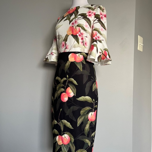 Ted Baker Areea Peach Blossom Leaves Sheath Pencil Cocktail Sheath Dress Small - Picture 12 of 16